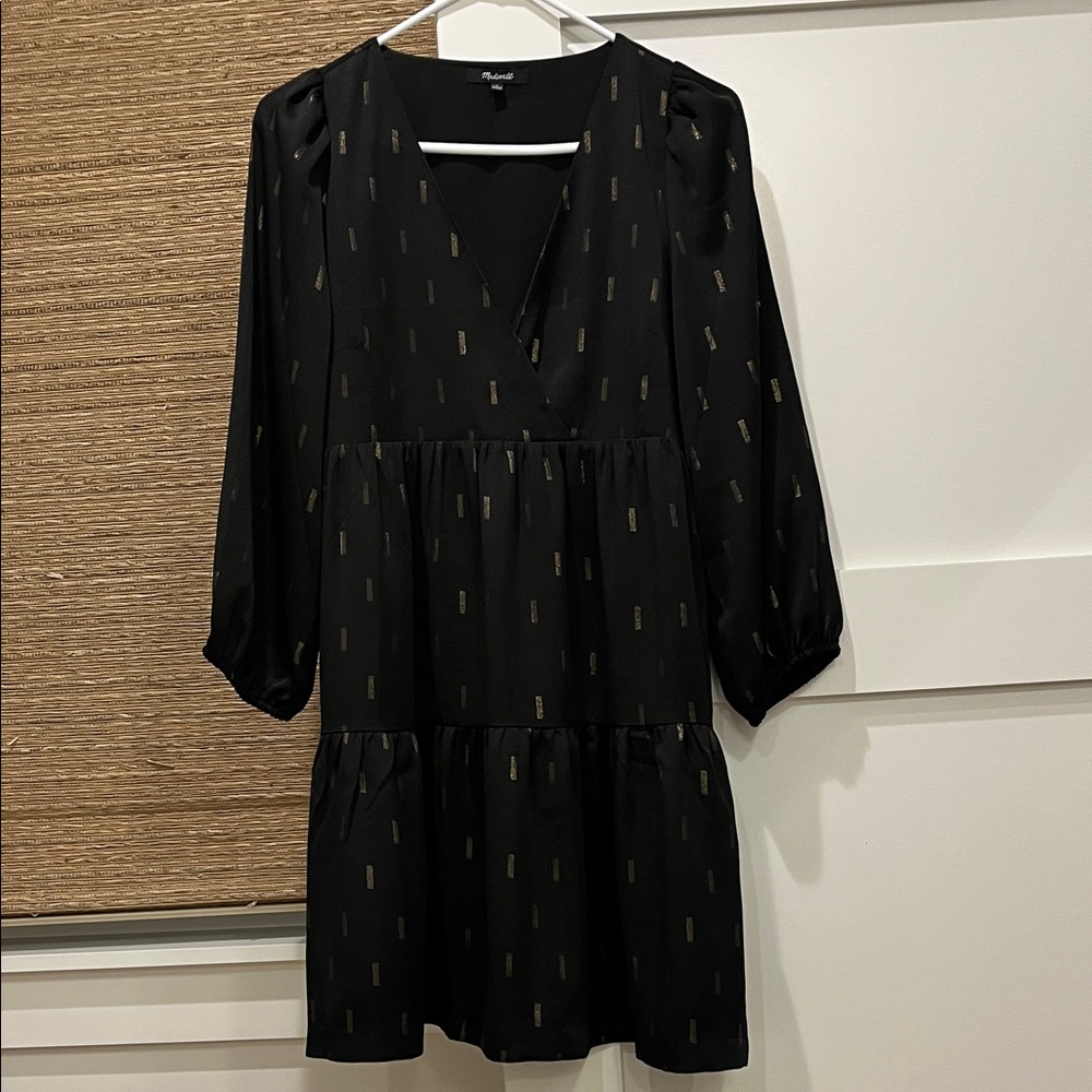 Madewell Black Dress with Gold Metallic accents